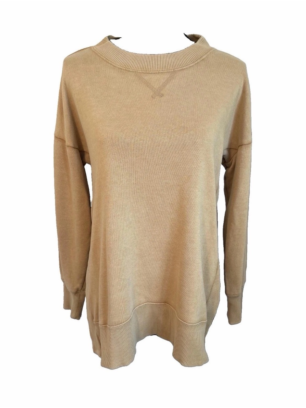 Aerie Sweatshirt Womens S Beige Terry Crew Neck Pullover Longline Casual Lounge - Picture 1 of 11